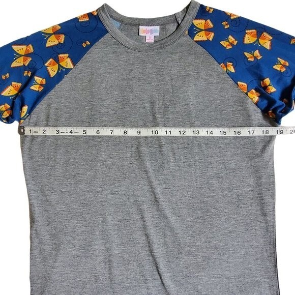 LuLaRoe Randy gray blue raglan sleeve butterfly top sz S - Picture 7 of 12